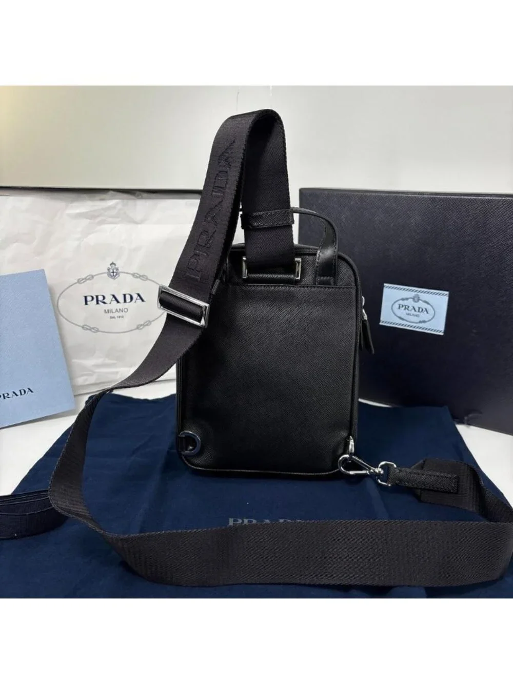 Prada Saffiano Leather Shoulder Bag Black